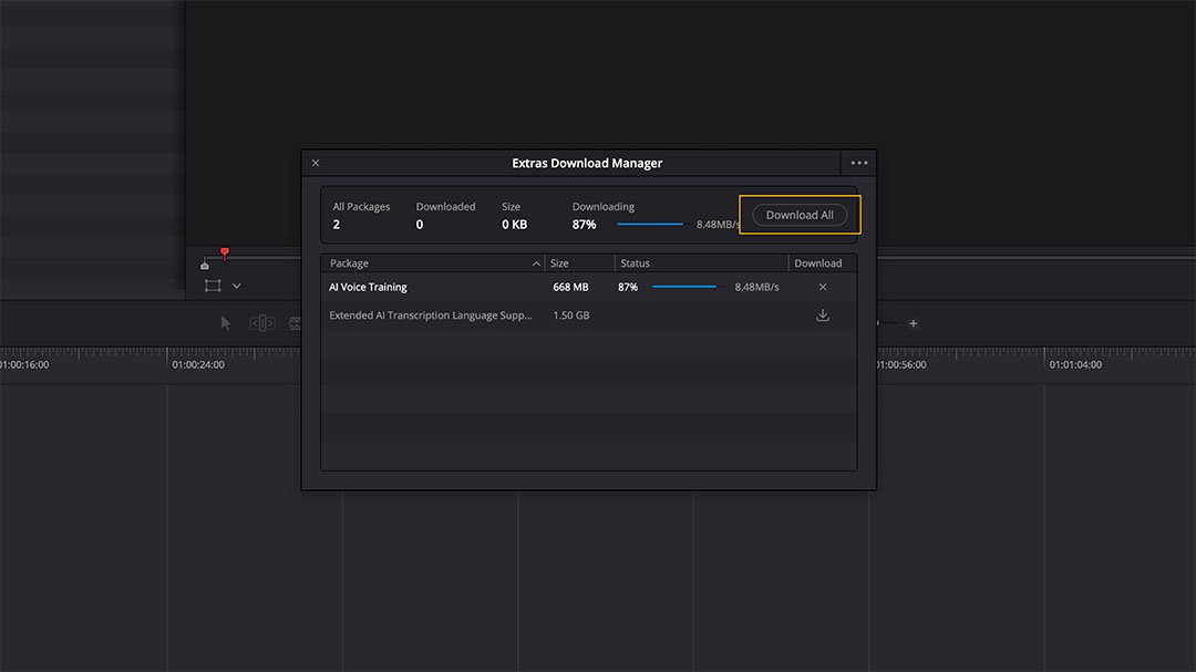Interfaccia AI Voice Converter DaVinci Resolve